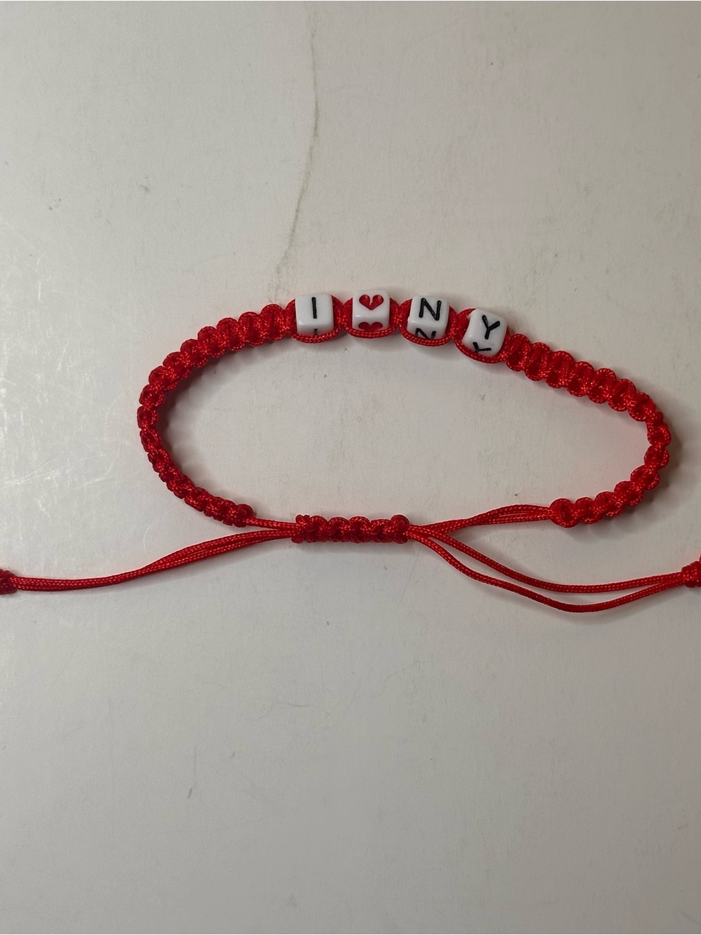 I Love NY Red Braided Adjustable Friendship Bracelet w/ Letter Beads NEW